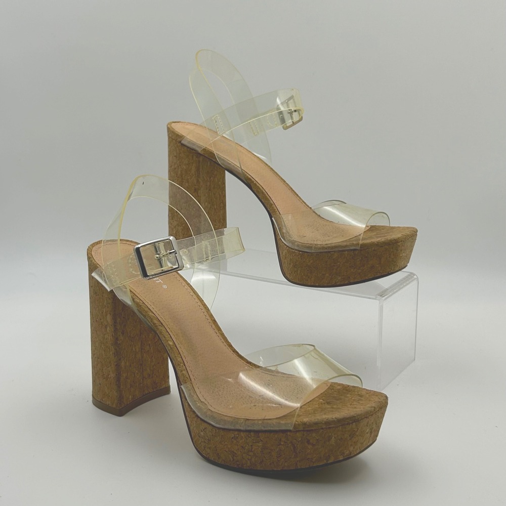 Limelight Amalie Platform Sandals Womens 7.5 Clear Cork‎ Block Heel Y2K Boho